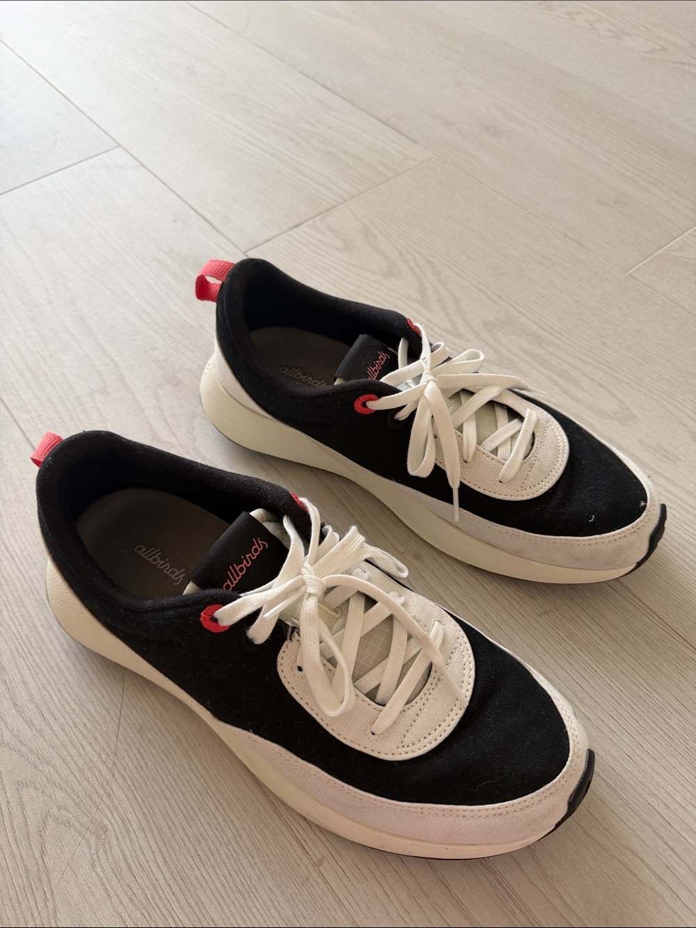 allbirds Black, White & Red Low-Top Sneakers